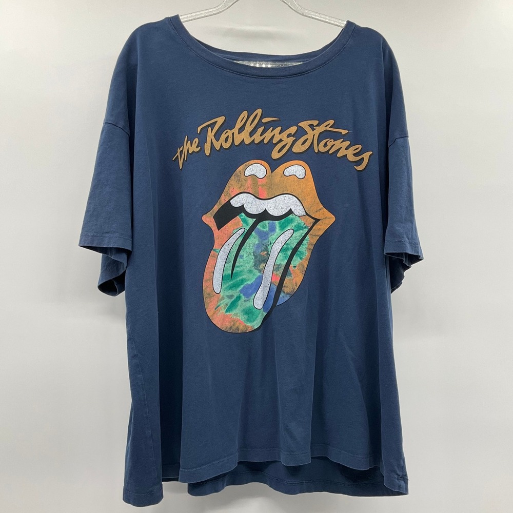 The Rolling Stones T-Shirt Sz XXL Blue Graphic Tongue Rock Band Grungecore Tee